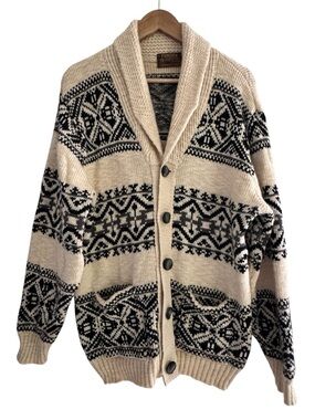 Vintage Tundra Nordic Wool Cardigan Cowichan Style Made in Canada